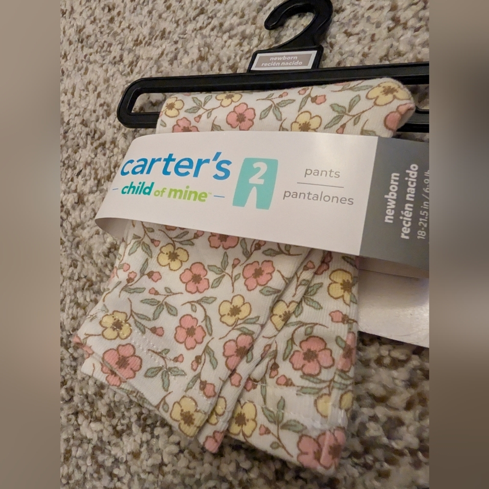 3 NWT Carters Newborn Pants Floral Purple Ruffle Grey - Picture 2 of 4